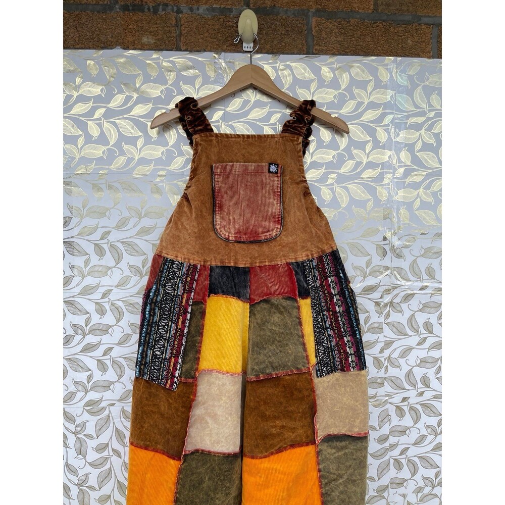 Mexicali Blues Corduroy Patchwork Overalls Jumpsuit S/M Boho Cottage Goblincore - Picture 4 of 12